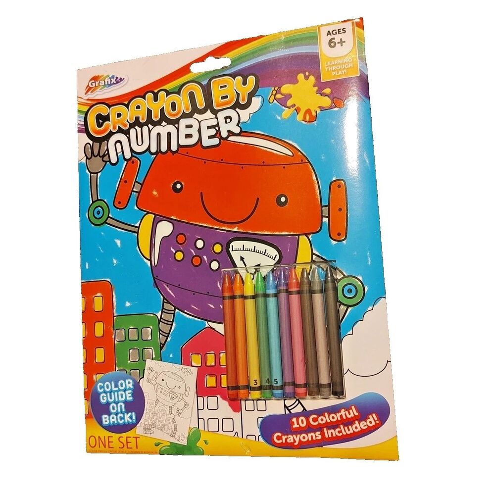 Grafix Crayon By Number 1 Printed Sheet 10 Crayons Learning Play Age 6+ Robot